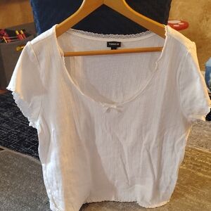 Torrid White Lace Trim Blouse